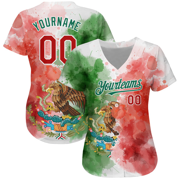 Cheap Custom White Red Kelly Green-Black 3D Mexican Flag Grunge Design  Authentic Baseball Jersey Free Shipping – CustomJerseysPro