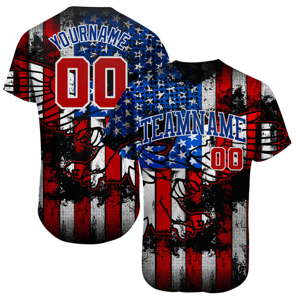 Custom Black Red Royal-White 3D Eagle American Flag Authentic Baseball  Jersey Sale – UKSN INC