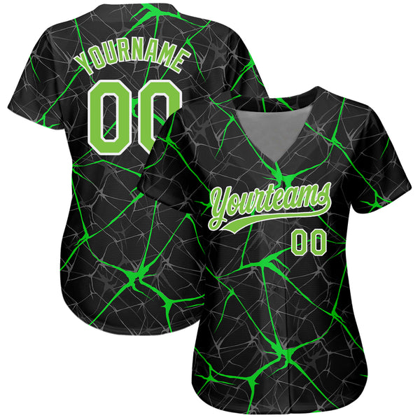 Custom Neon Green Black-White 3D Pattern Design Authentic Baseball Jersey  Sale – UKSN INC