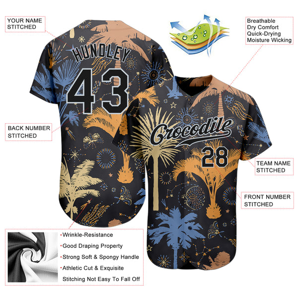 Custom Black Silver 3D Pattern Design Hawaii Palm Trees Authentic Baseball  Jersey Sale – UKSN INC