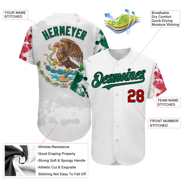 Custom Baseball Jersey Black Red Kelly Green 3D Mexican Flag Authentic Men's Size:L