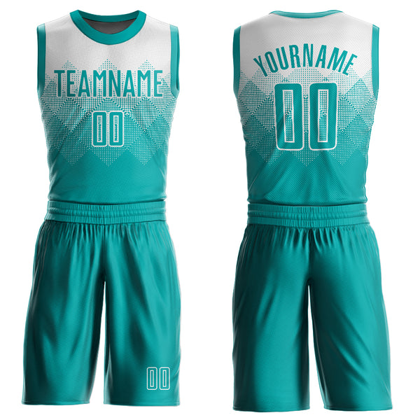 Custom Neon Green White-Light Blue Round Neck Sublimation Basketball Suit  Jersey