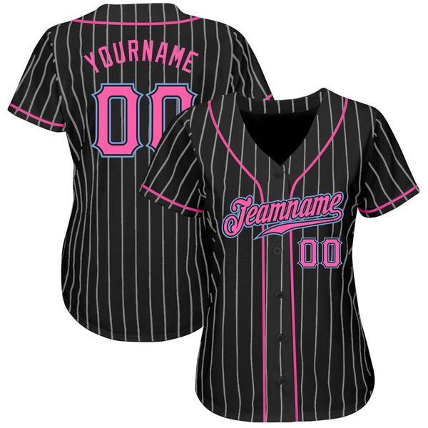 Custom Black White Pinstripe Pink-Light Blue Authentic Baseball