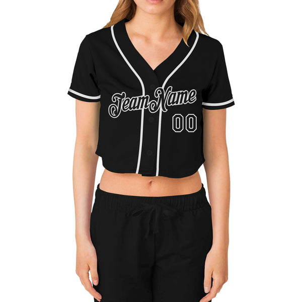  Women's Crop Top Baseball Jersey Button Down V-Neck