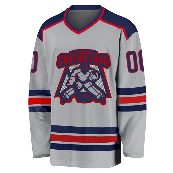 Custom Navy White-Red Hockey Lace Neck Jersey Discount