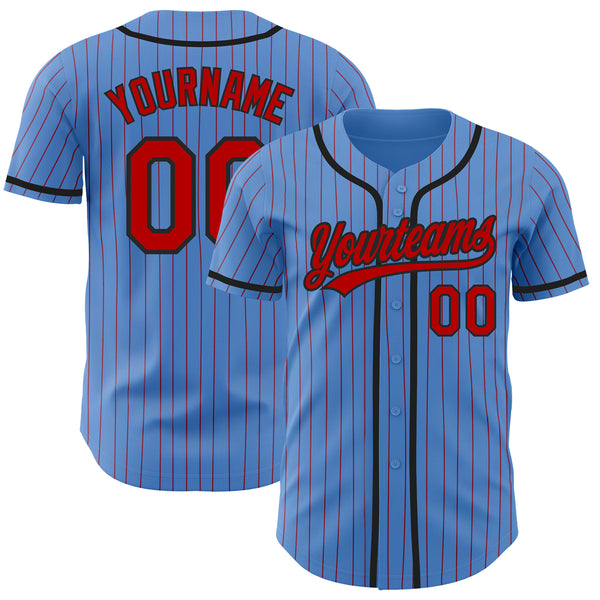 Custom Powder Blue Red Pinstripe Black Authentic Baseball Jersey Sale –  UKSN INC