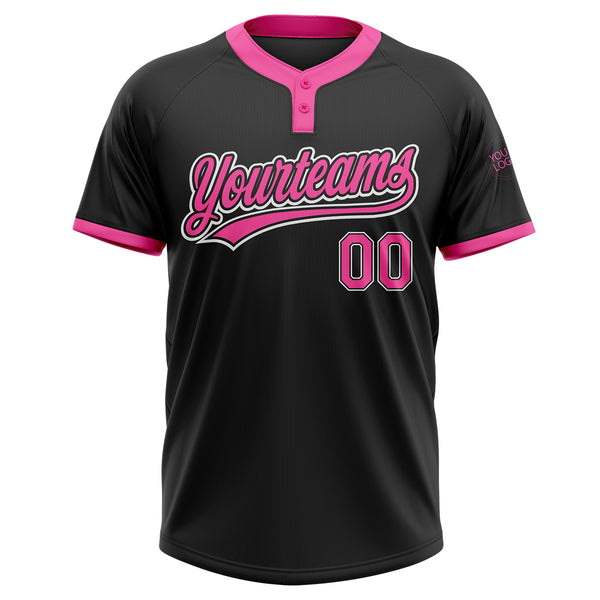 Custom Pink Black-White Two-Button Unisex Softball Jersey