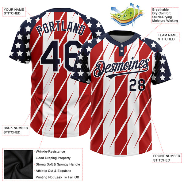 Custom Red Navy-White 3D American Flag Fashion Two-Button Unisex Softball  Jersey Sale – UKSN INC