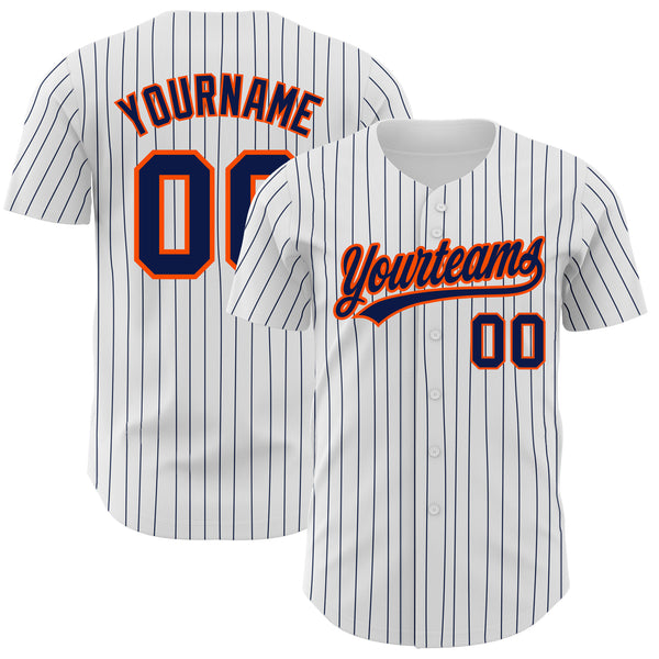 Custom White Navy Pinstripe Navy-Orange Authentic Baseball Jersey Sale –  UKSN INC