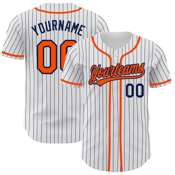 Custom Navy Orange Pinstripe Orange-White Authentic Baseball