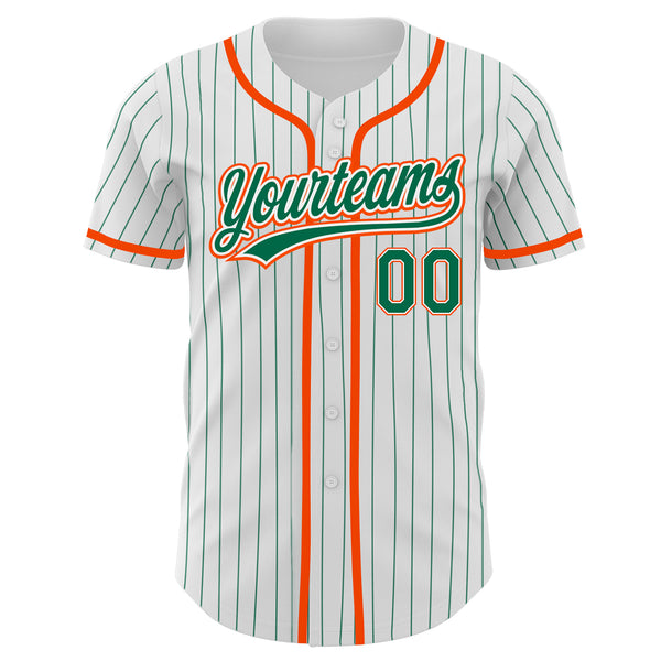 Custom Green White Strip Orange-White Authentic Baseball Jersey