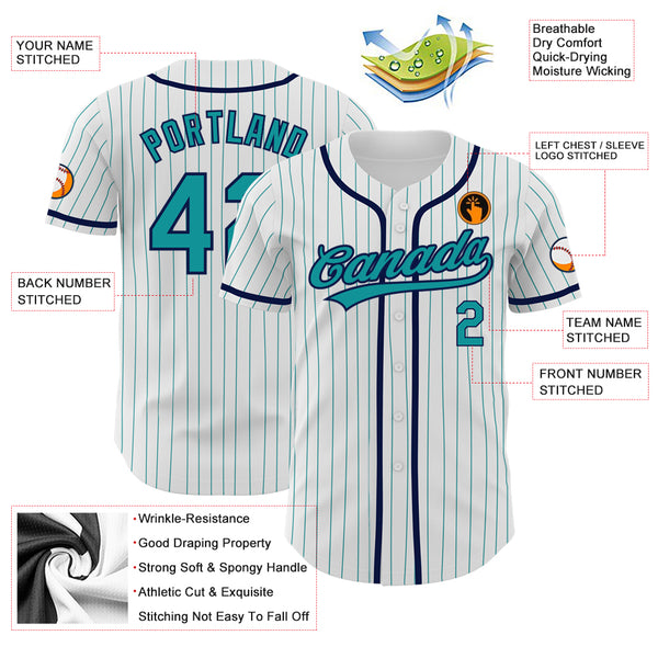 Custom White Teal Pinstripe Teal-Navy Authentic Baseball Jersey Sale – UKSN  INC