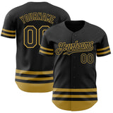 Custom Black Old Gold Line Authentic Baseball Jersey