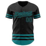 Custom Black Teal Line Authentic Baseball Jersey