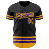 Custom Black Purple-Gold Line Authentic Baseball Jersey