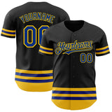 Custom Black Royal-Yellow Line Authentic Baseball Jersey