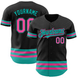 Custom Black Pink-Aqua Line Authentic Baseball Jersey