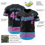 Custom Black Pink-Sky Blue Line Authentic Baseball Jersey