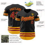 Custom Black Maroon-Gold Line Authentic Baseball Jersey