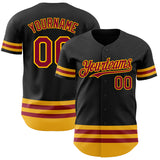 Custom Black Maroon-Gold Line Authentic Baseball Jersey