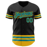 Custom Black Teal-Yellow Line Authentic Baseball Jersey