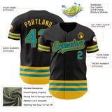 Custom Black Teal-Yellow Line Authentic Baseball Jersey