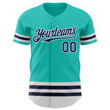 Custom Aqua Navy-White Line Authentic Baseball Jersey