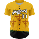 Custom Yellow White-Black 3D Pattern Design Religion Cross Jesus Christ Good Friday Authentic Baseball Jersey