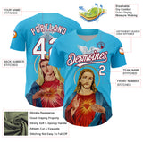 Custom Sky Blue White-Maroon 3D Pattern Design Religion Jesus Christ And Virgin Mary Authentic Baseball Jersey