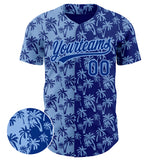 Custom Light Blue Royal 3D Pattern Design Tropical Hawaii Palm Trees Authentic Baseball Jersey
