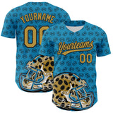 Custom Panther Blue Old Gold-Black 3D Pattern Design Football Jaguar Helmet And Ball Authentic Baseball Jersey