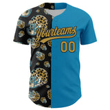 Custom Panther Blue Old Gold-Black 3D Pattern Design Football Jaguar Helmet Authentic Baseball Jersey