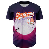 Custom Purple White-Orange 3D Halloween Authentic Baseball Jersey