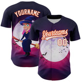 Custom Purple White-Orange 3D Halloween Authentic Baseball Jersey