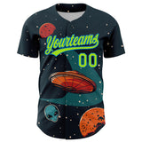 Custom Navy Neon Green-Blue 3D Halloween Authentic Baseball Jersey