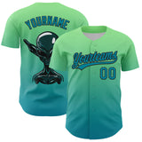 Custom Pea Green Teal-Black 3D Halloween Authentic Baseball Jersey