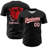 Custom Black White-Red 3D Love Heart Valentine's Day Authentic Baseball Jersey