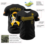 Custom Black Yellow-White 3D Bone Cancer Ribbon Authentic Baseball Jersey