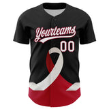 Custom Black White-Crimson 3D Head And Neck Cancer Ribbon Authentic Baseball Jersey