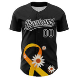 Custom Black Yellow-White 3D Childhood Cancer Gold Ribbon Authentic Baseball Jersey