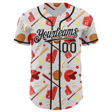 Custom White Black Comic Doodle Ballgame 3D Pattern Design Authentic Baseball Jersey