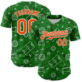 Custom Grass Green Orange-White Comic Doodle Ballgame 3D Pattern Design Authentic Baseball Jersey