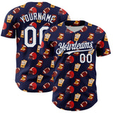 Custom Navy White Comic Doodle Ballgame 3D Pattern Design Authentic Baseball Jersey