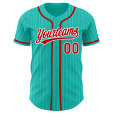 Custom Aqua White Pinstripe Red Authentic Baseball Jersey