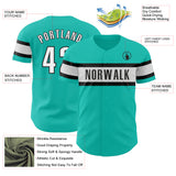 Custom Aqua White-Black Authentic Baseball Jersey