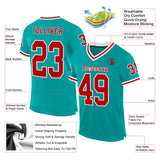 Custom Aqua Red-White Mesh Authentic Throwback Football Jersey