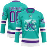 Custom Aqua Purple-White Hockey Lace Neck Jersey