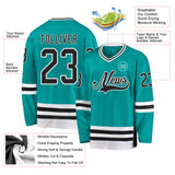 Custom Aqua Black-White Hockey Jersey