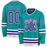 Custom Aqua Purple-White Hockey Jersey