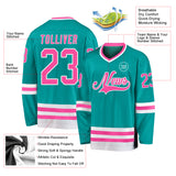 Custom Aqua Pink-White Hockey Jersey